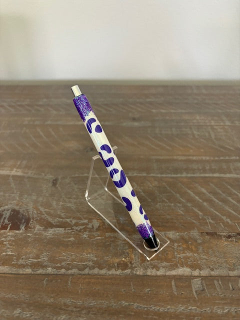 Purple and White Leopard Print Gel Ink Pen