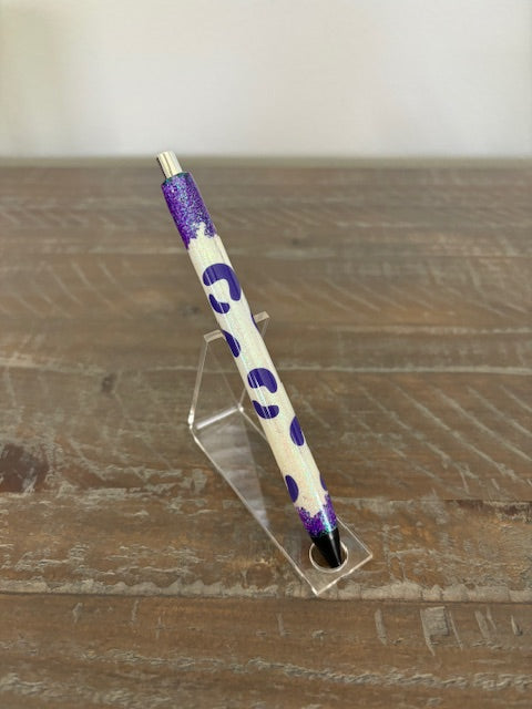 Purple and White Leopard Print Gel Ink Pen