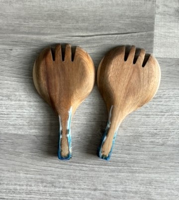 Salad Servers, Wood With Ocean Theme Handle