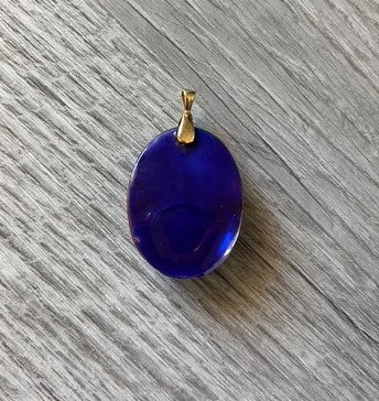 Handcrafted Pink, Purple, Blue & Orange Oval Cabochon Pendant, Gold Tone Bail