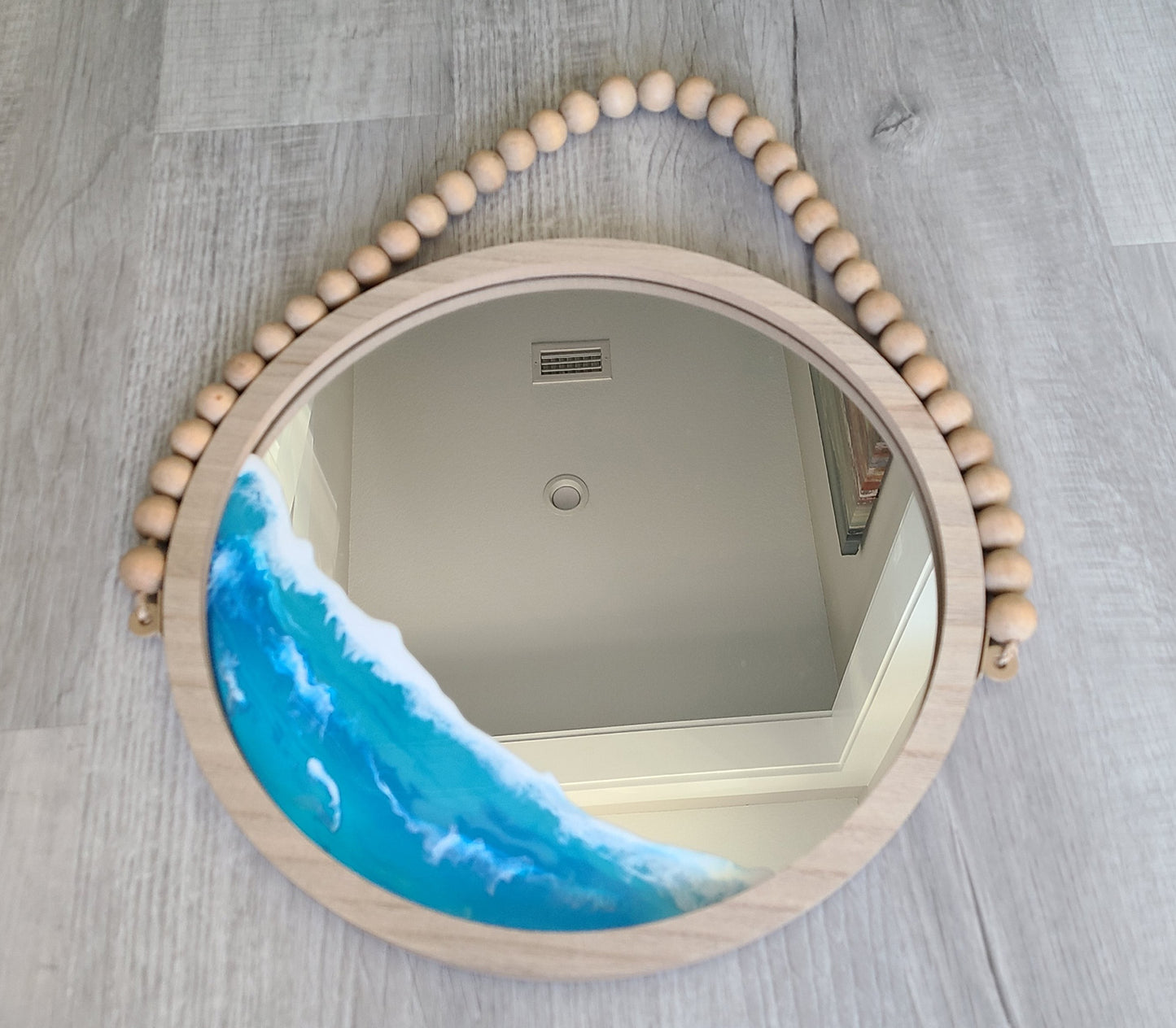 Round Ocean Themed Mirror With Beaded Hanger