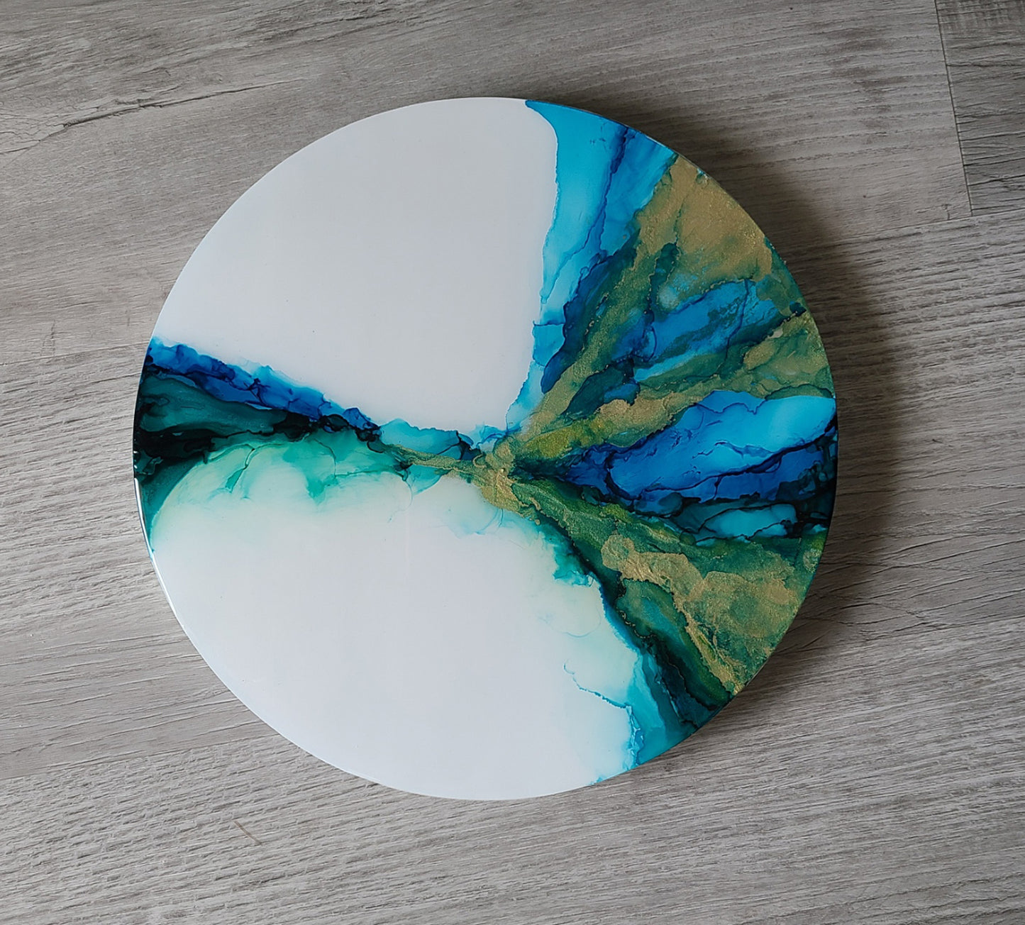 Sands of Time, Alcohol Ink on White Negative Space, 12 Inch Round
