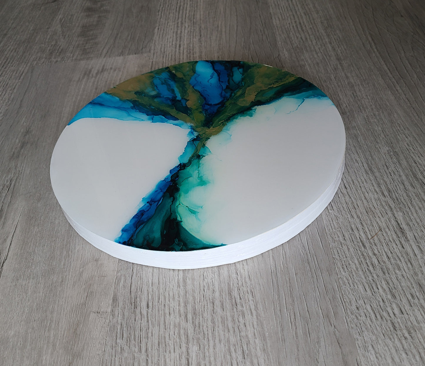 Sands of Time, Alcohol Ink on White Negative Space, 12 Inch Round