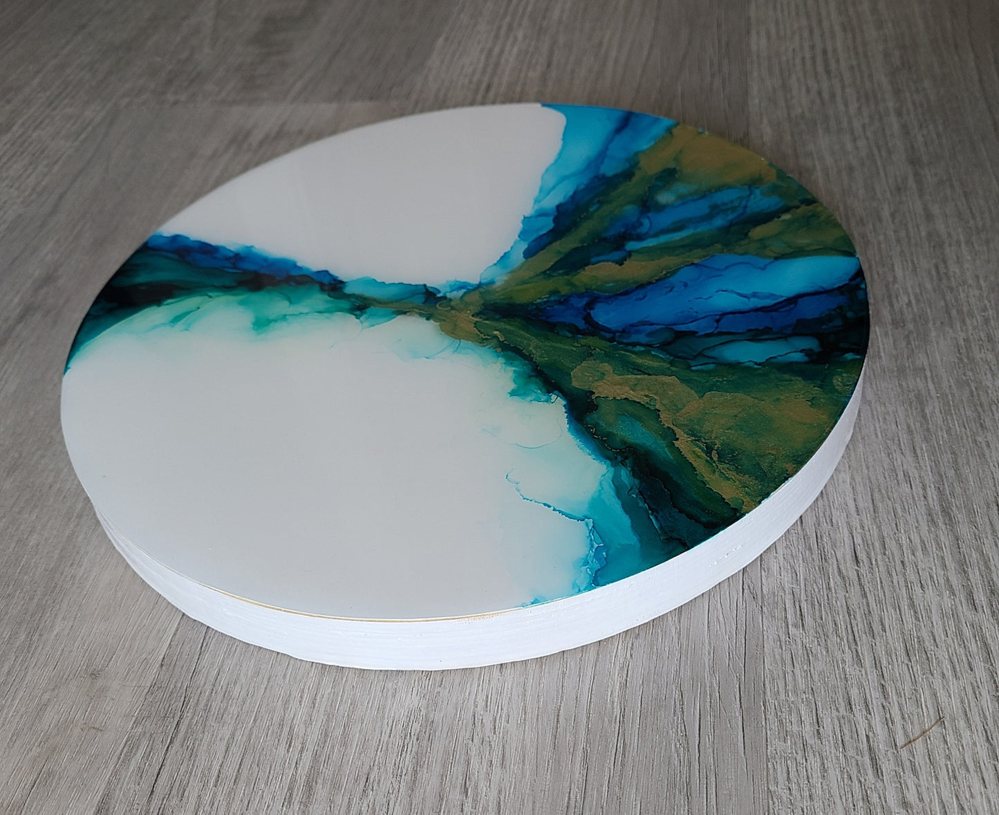 Sands of Time, Alcohol Ink on White Negative Space, 12 Inch Round