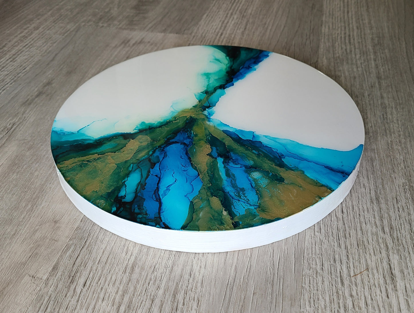 Sands of Time, Alcohol Ink on White Negative Space, 12 Inch Round