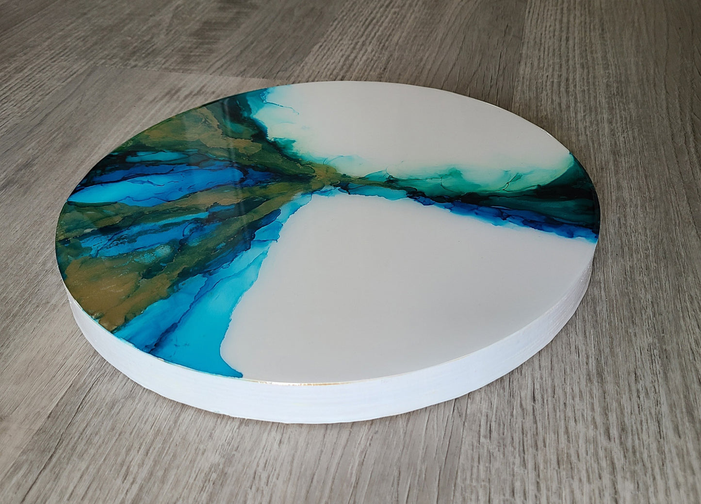 Sands of Time, Alcohol Ink on White Negative Space, 12 Inch Round