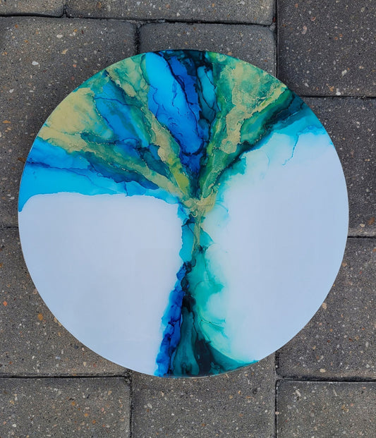 Sands of Time, Alcohol Ink on White Negative Space, 12 Inch Round