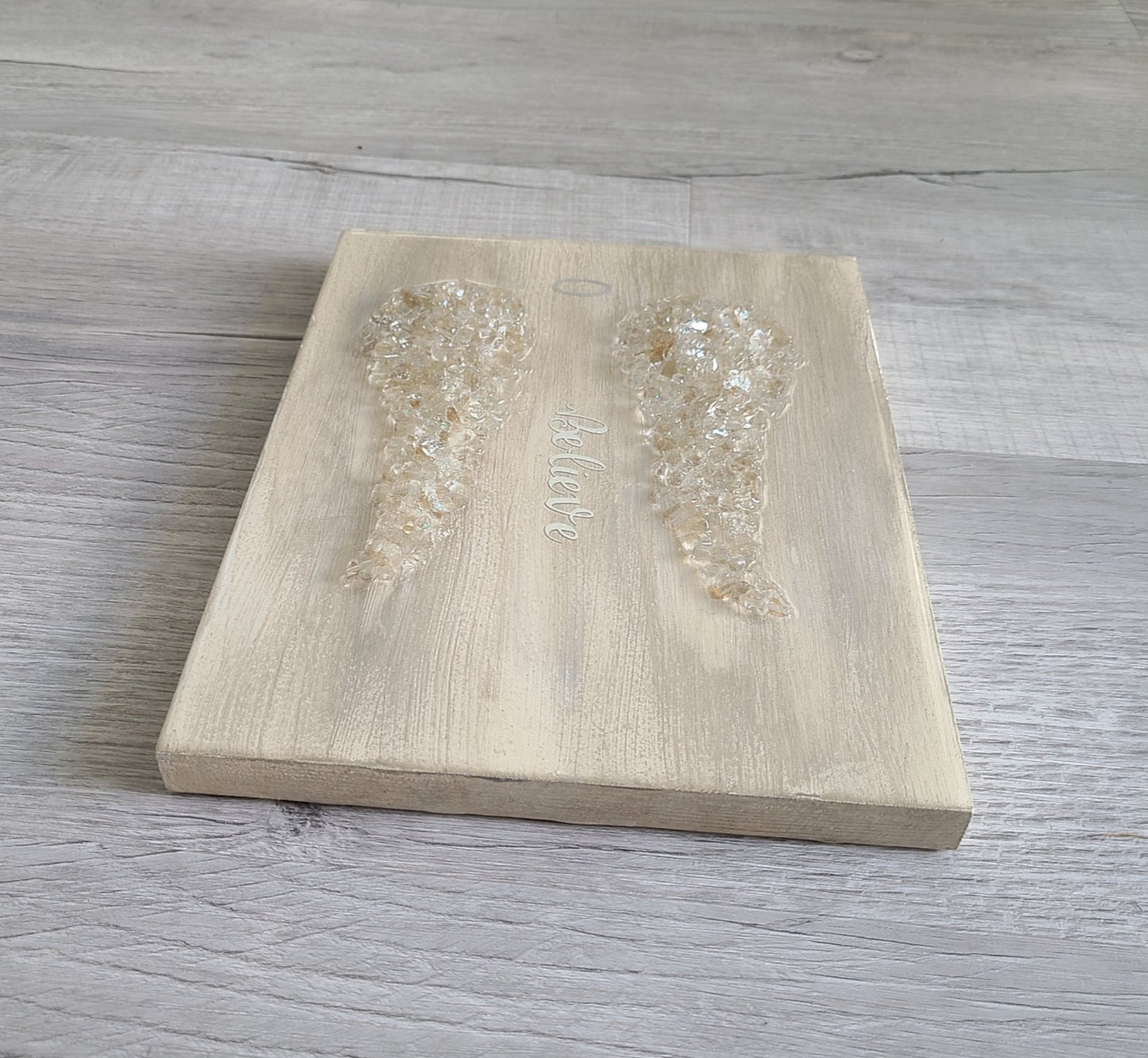 Angel Wings, Believe and Halo on Wood Wall Art