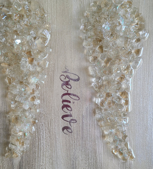 Angel Wings, Believe and Halo on Wood Wall Art