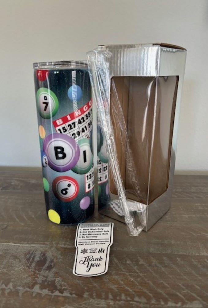 BINGO! 20 oz. Stainless Steel Drinking Tumbler, Bingo Themed