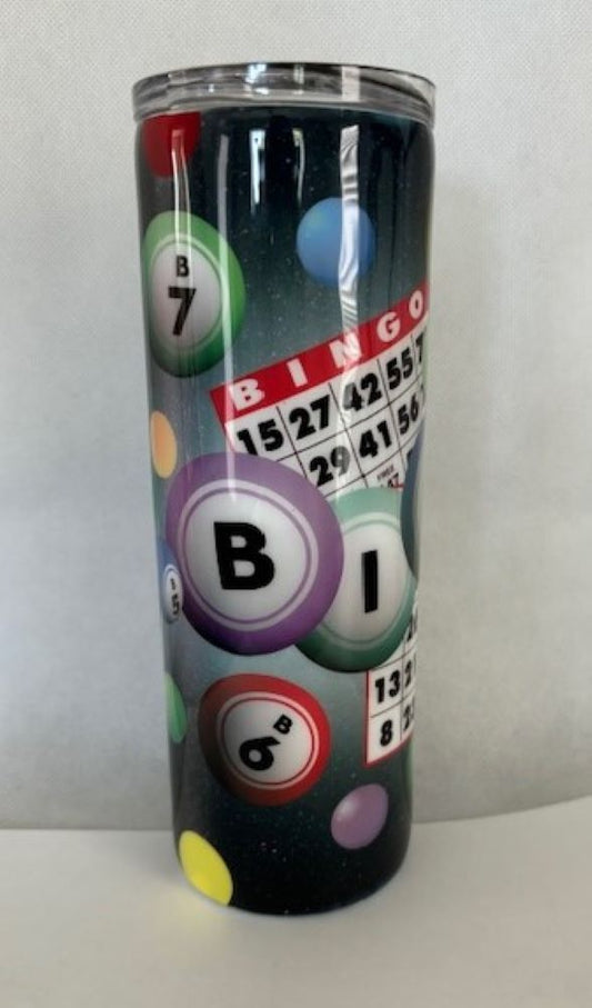 This tumbler has 3 coats of epoxy to protect the Bingo theme of this beauty! Epoxy is food safe and UV resistant.
Stainless Steel Double Wall Tumbler will keep your drinks hot or cold for hours.
Comes in gift box as shown. Includes plastic lid and drinking straw.
Holds 20 ounces
Do NOT Microwave
Do NOT put in the dishwasher! Hand Wash Only.