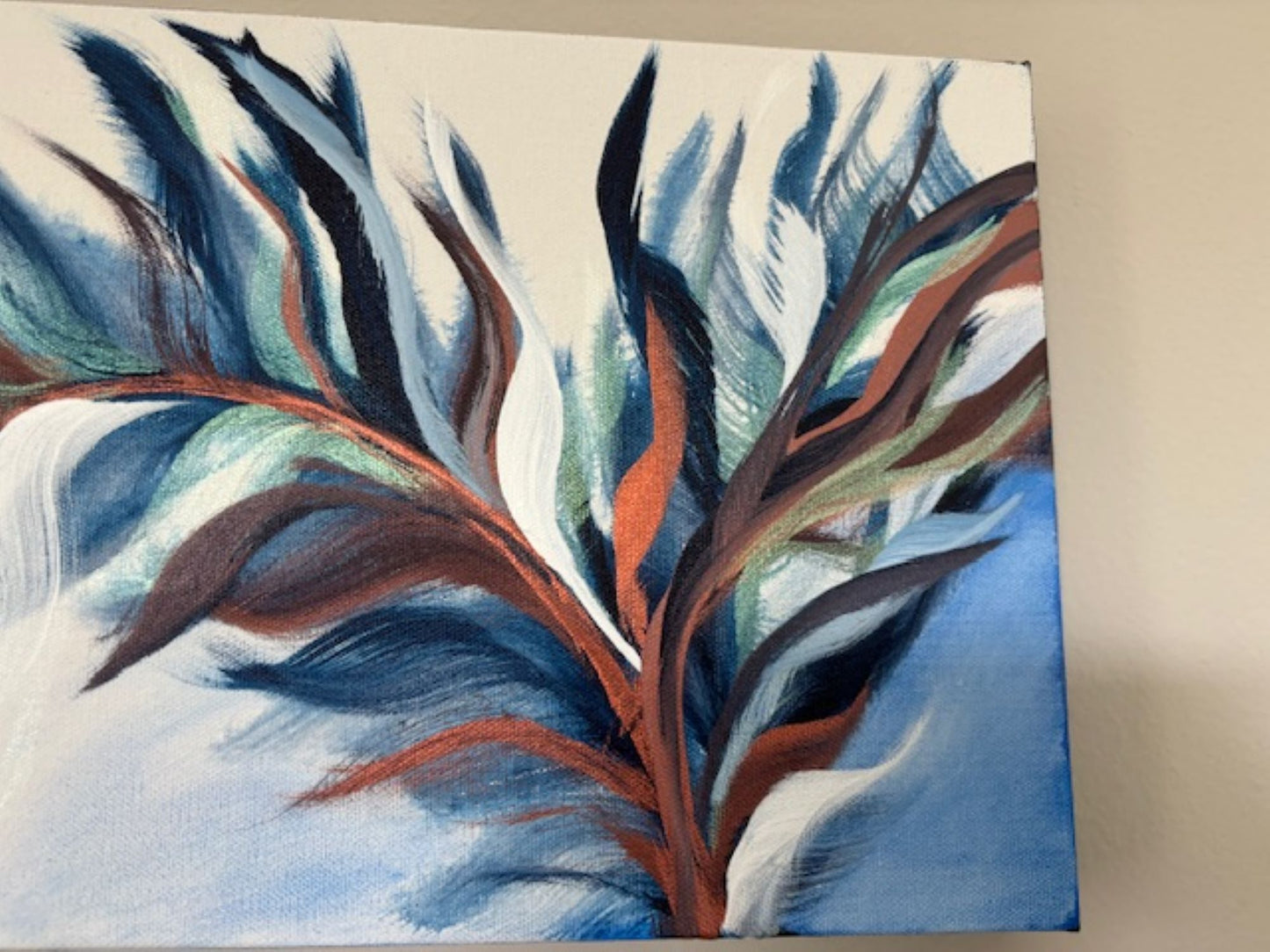 Blue Fronds Dancing, Canvas Wall Art, Blue, Copper, Horizontal or Vertical Hanging