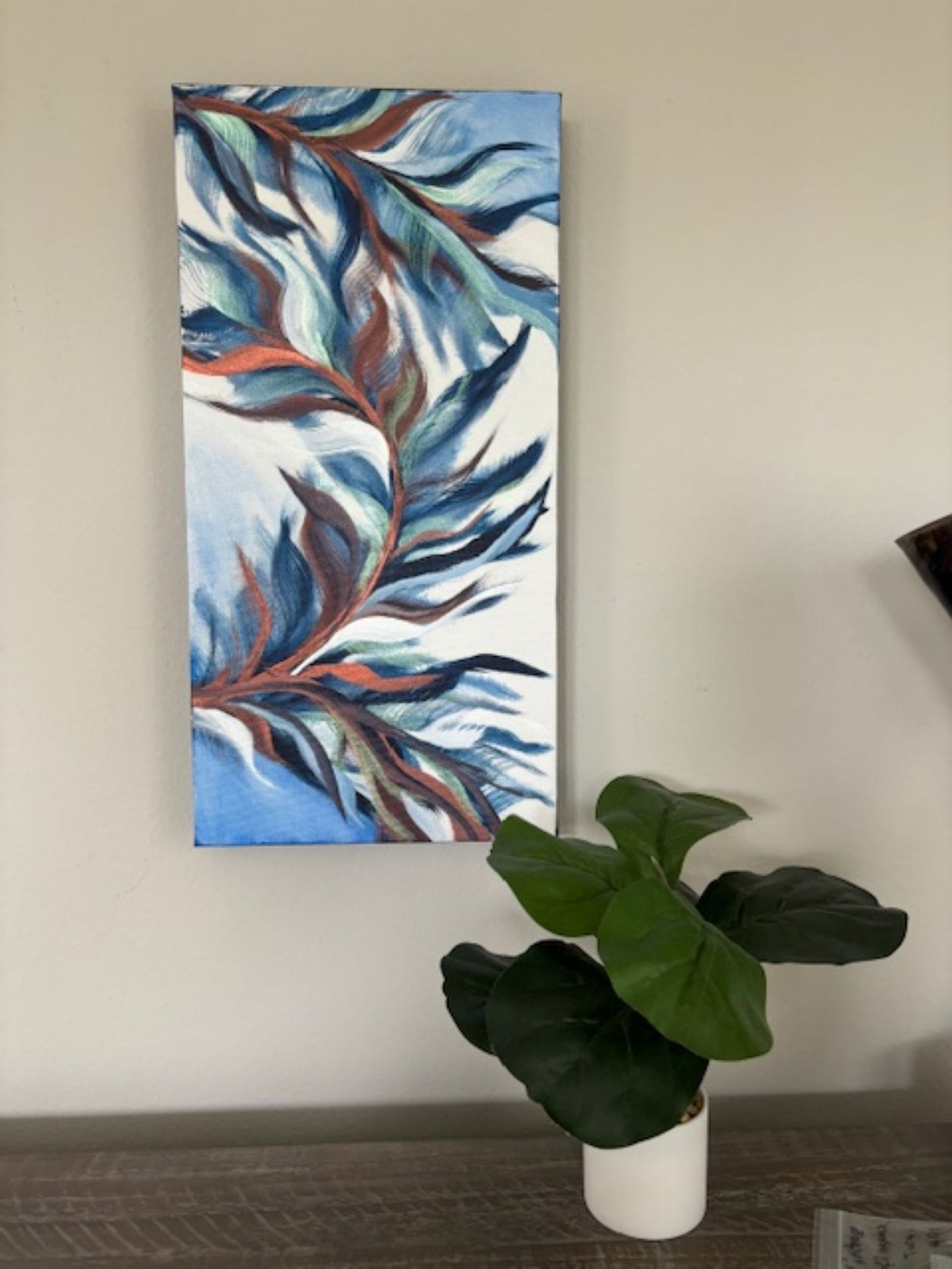 Blue Fronds Dancing, Canvas Wall Art, Blue, Copper, Horizontal or Vertical Hanging