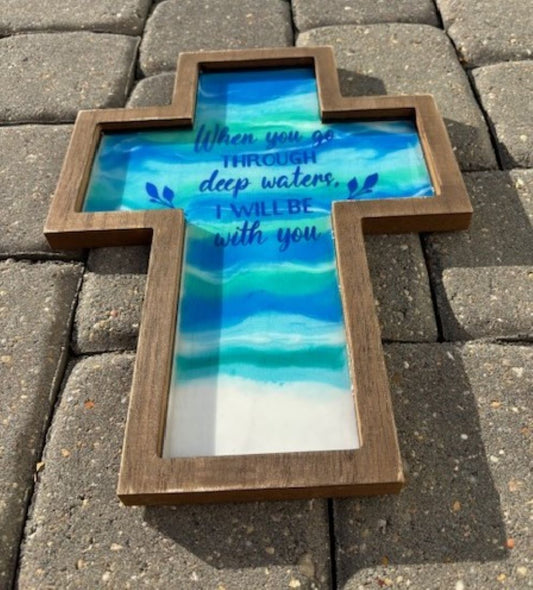 Wall Cross, Ocean Theme, When You Go Through Deep Waters, I Will Be With You, Resin, Wood