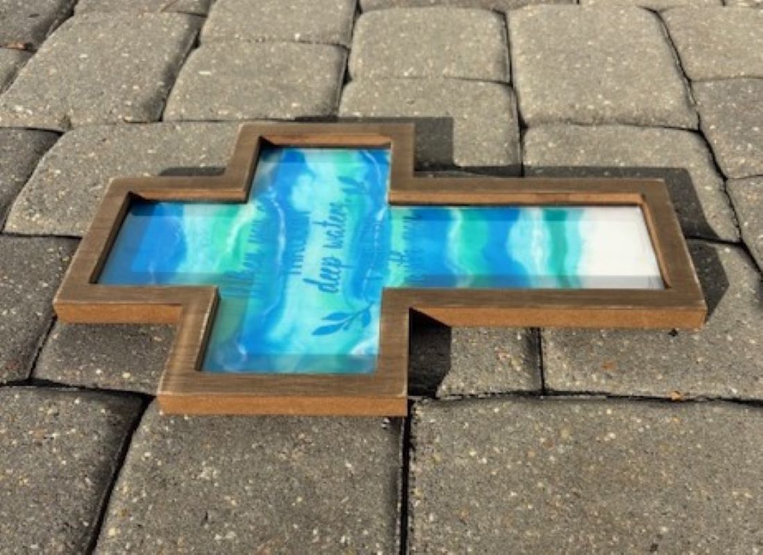 Wall Cross, Ocean Theme, When You Go Through Deep Waters, I Will Be With You, Resin, Wood