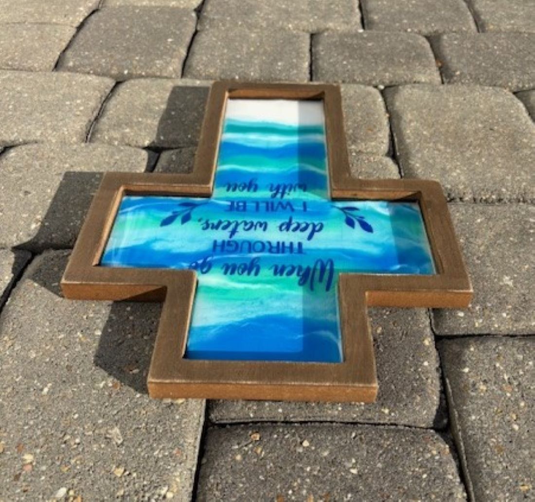 Wall Cross, Ocean Theme, When You Go Through Deep Waters, I Will Be With You, Resin, Wood