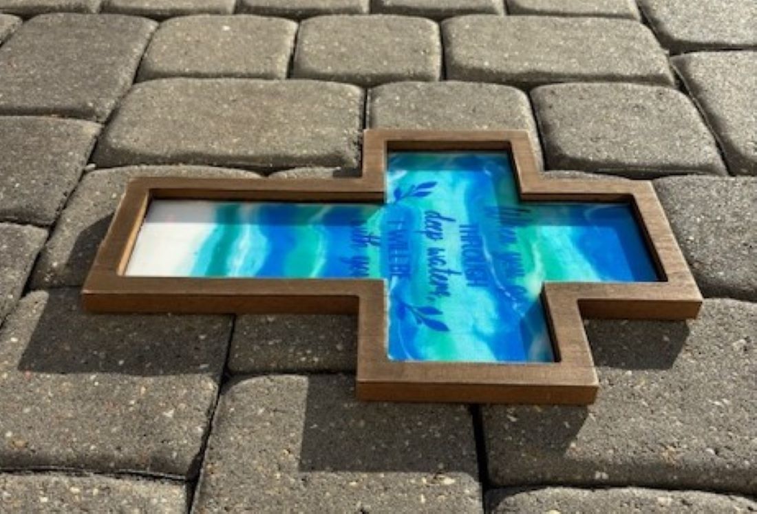 Wall Cross, Ocean Theme, When You Go Through Deep Waters, I Will Be With You, Resin, Wood