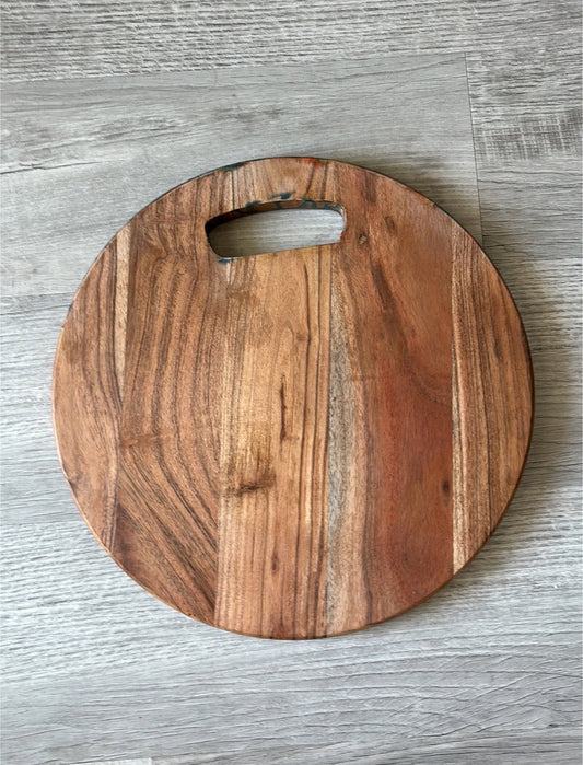 Round Wood Cutting Board, Charcuterie, Blue, Orange, Gold Resin