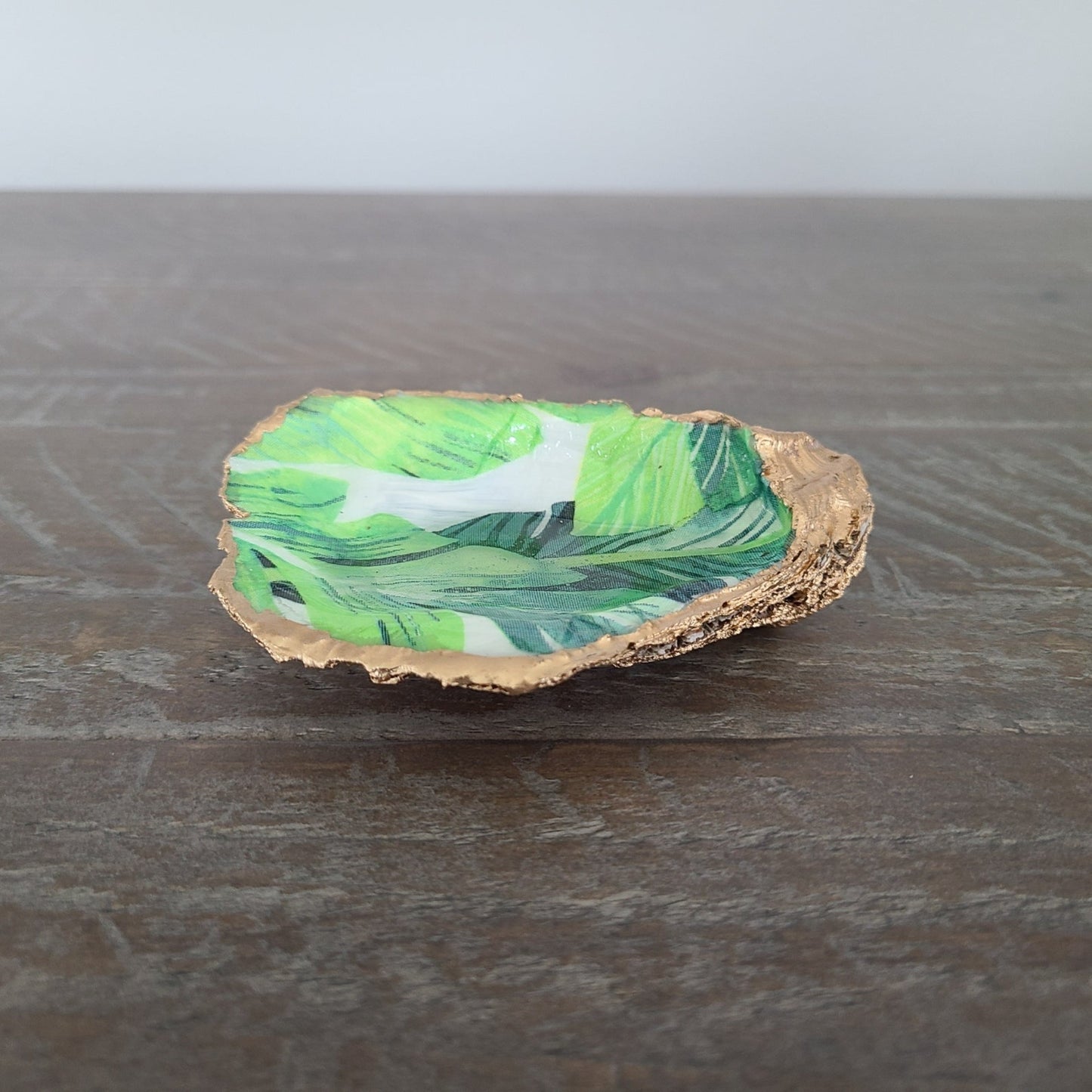 Tropical Leaf Design Oyster Shell Trinket Holder