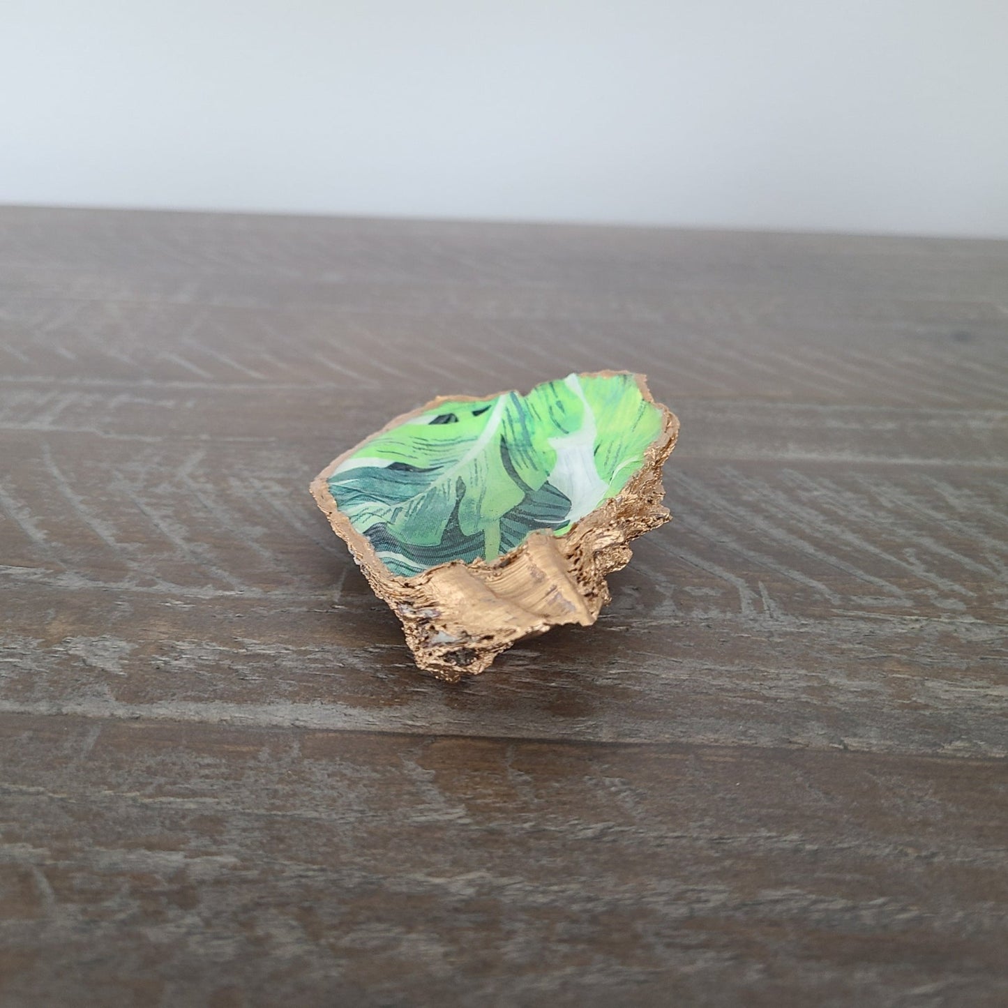 Tropical Leaf Design Oyster Shell Trinket Holder