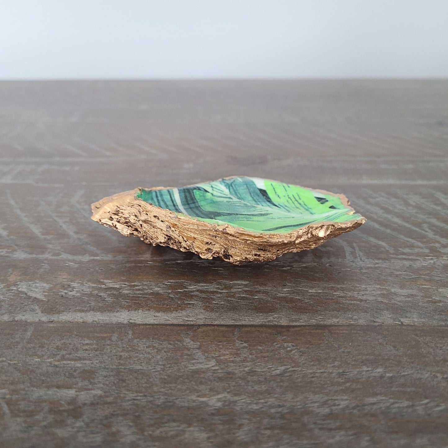 Tropical Leaf Design Oyster Shell Trinket Holder