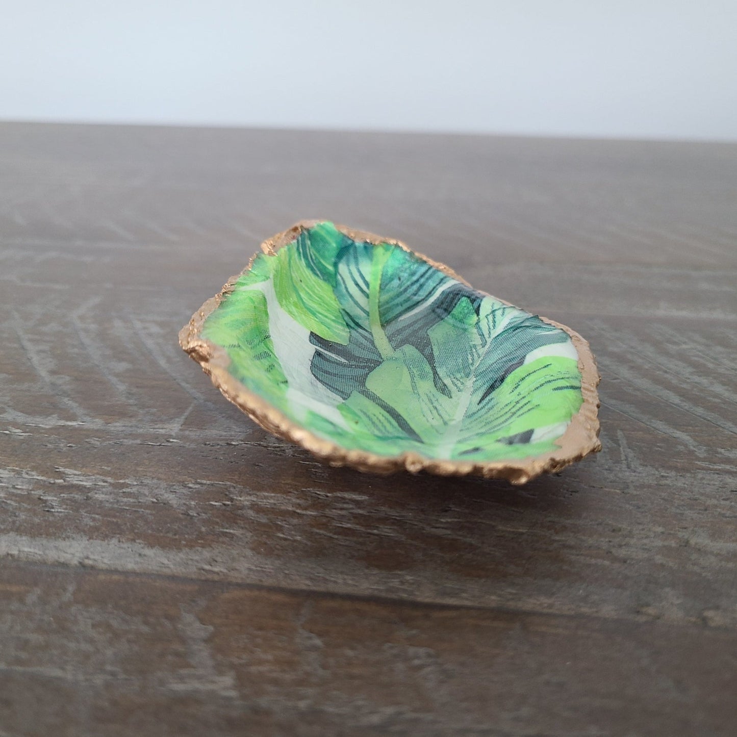 Tropical Leaf Design Oyster Shell Trinket Holder