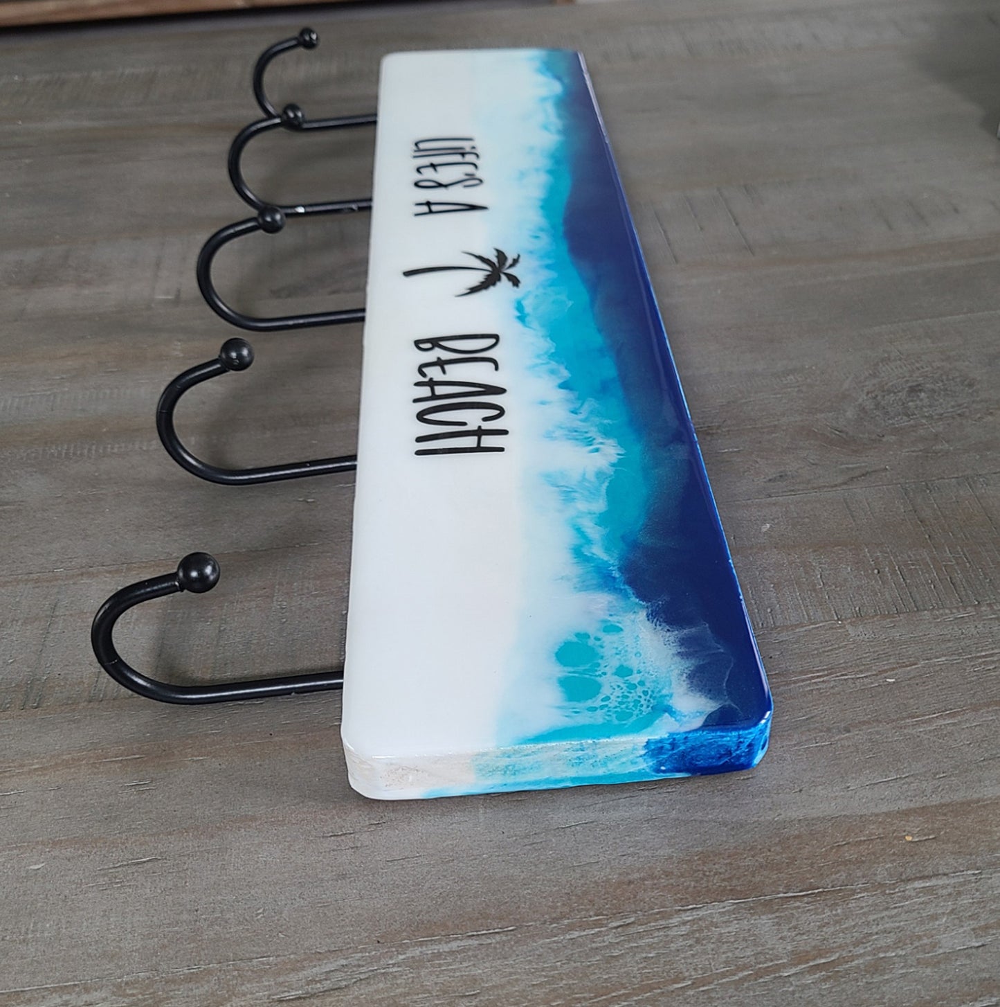 Ocean Scene, Waves, Life's A Beach Towel Rack, Wood, Resin and Metal