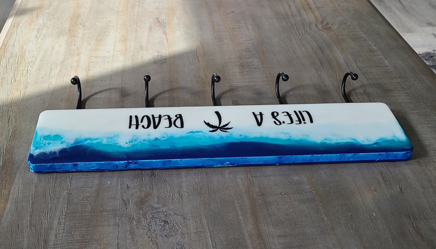 Ocean Scene, Waves, Life's A Beach Towel Rack, Wood, Resin and Metal