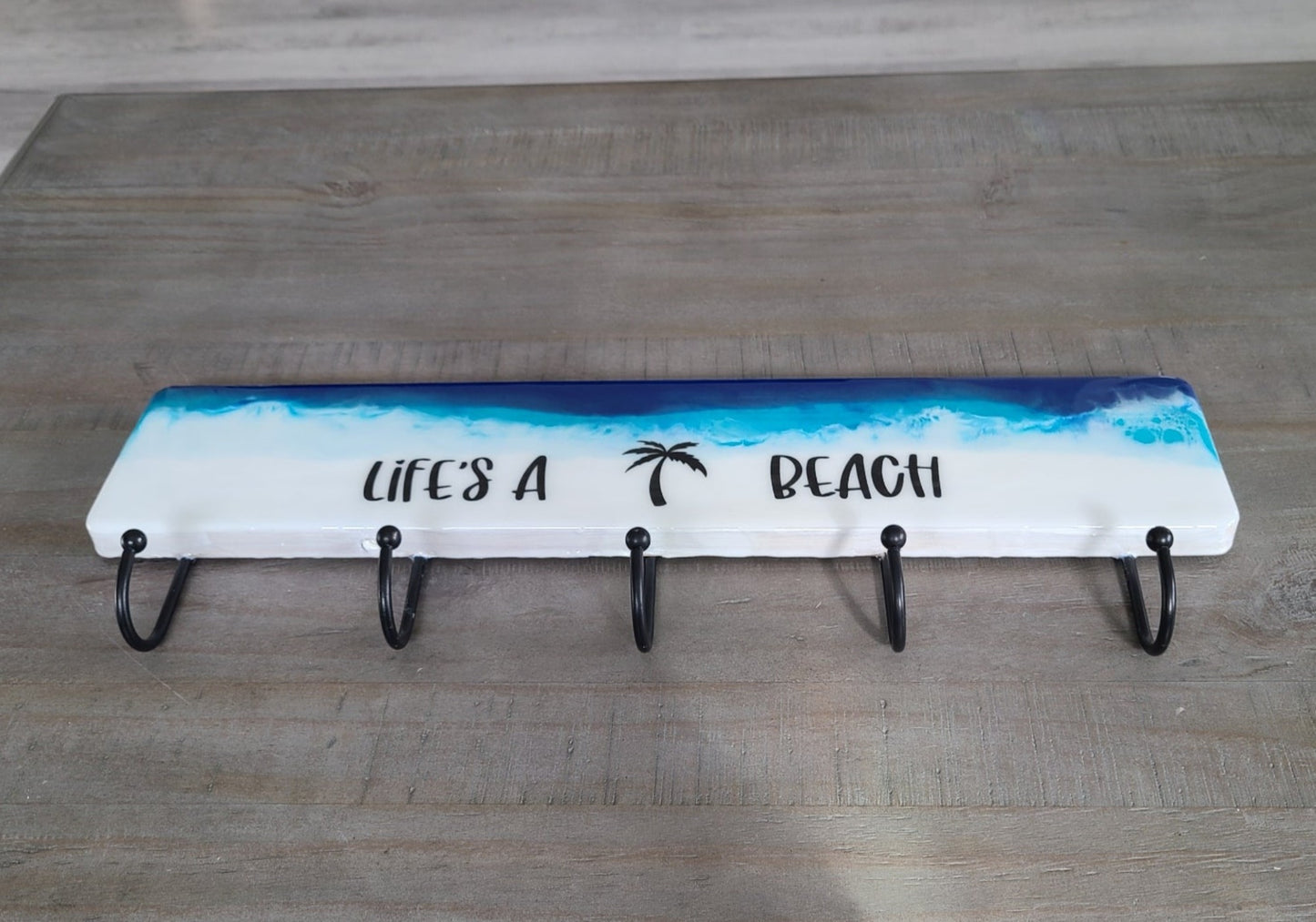Ocean Scene, Waves, Life's A Beach Towel Rack, Wood, Resin and Metal