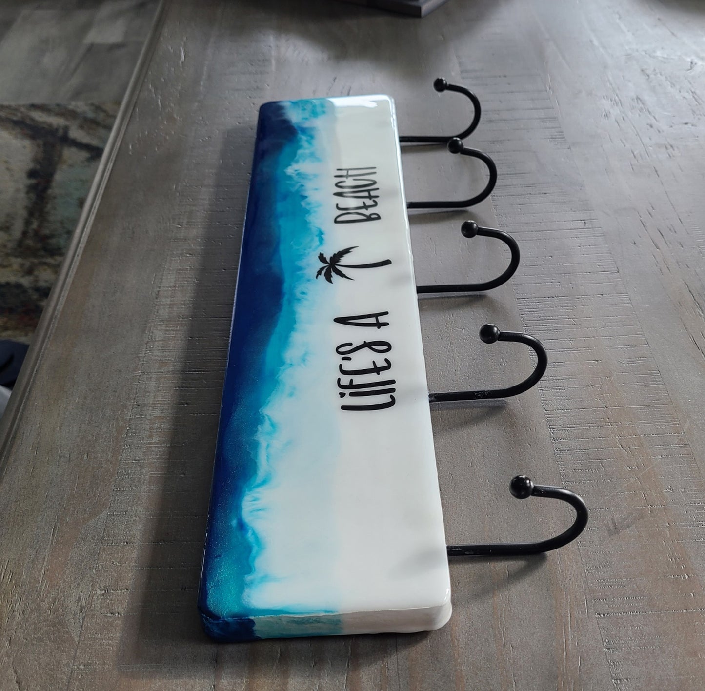 Ocean Scene, Waves, Life's A Beach Towel Rack, Wood, Resin and Metal
