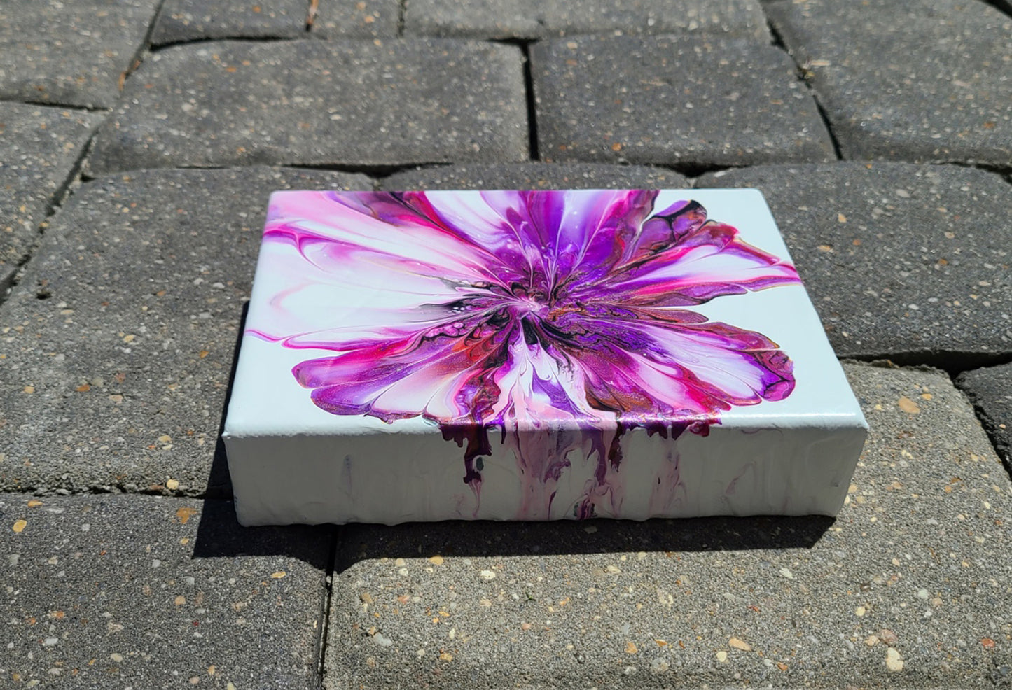 Magenta and Purple Bloom, Acrylic Art on Canvas, 5 x 7