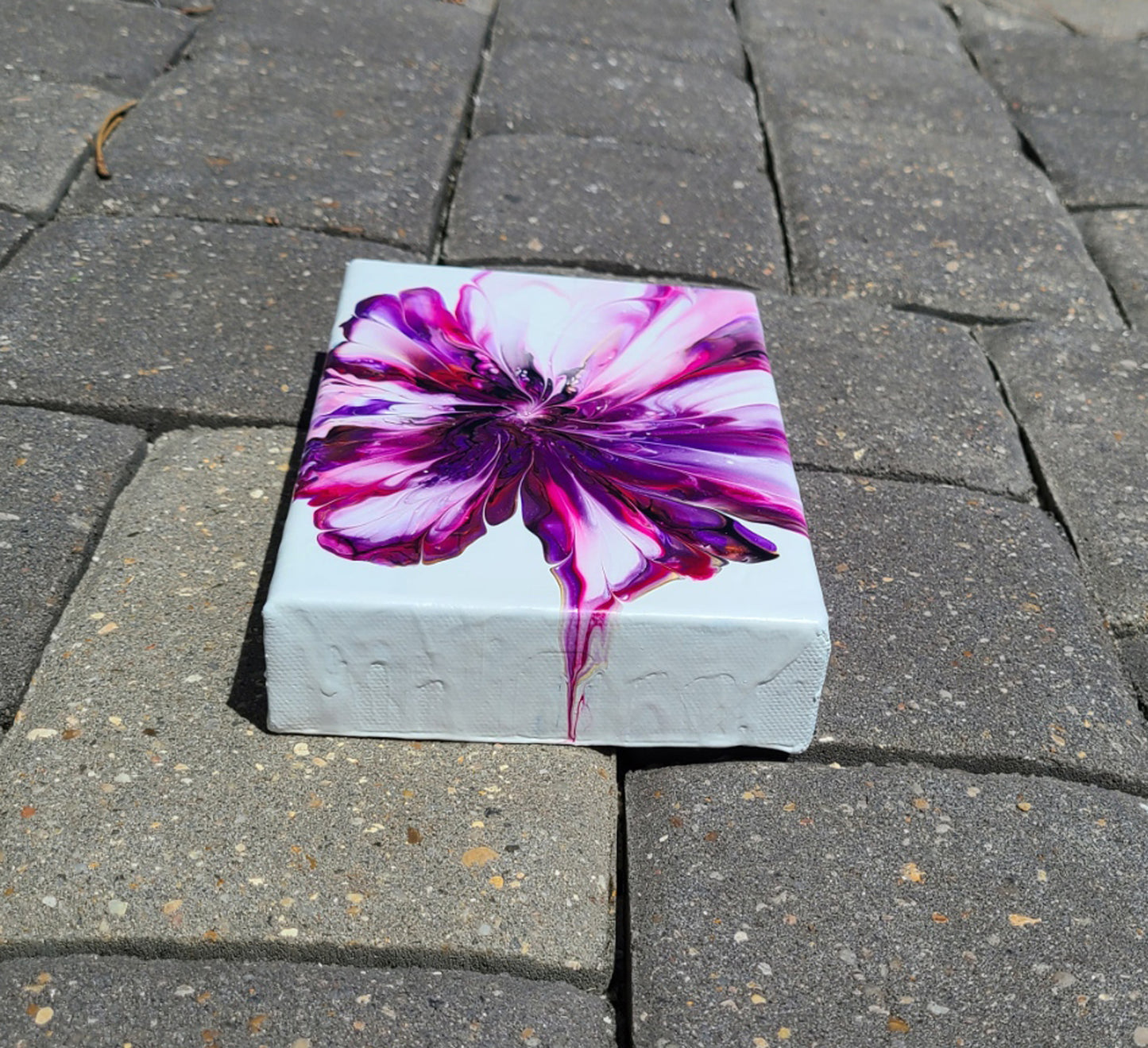 Magenta and Purple Bloom, Acrylic Art on Canvas, 5 x 7