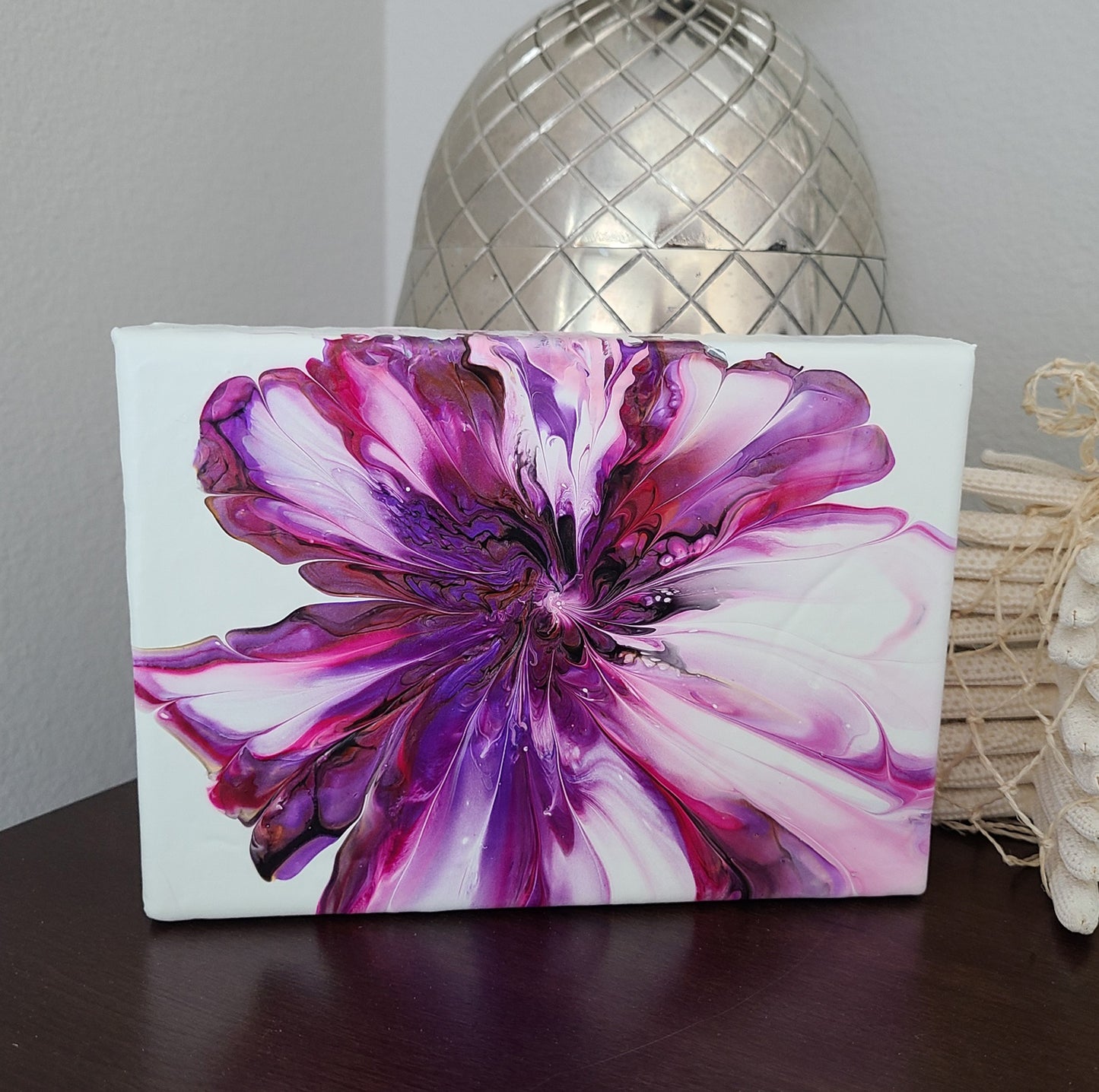 Magenta and Purple Bloom, Acrylic Art on Canvas, 5 x 7