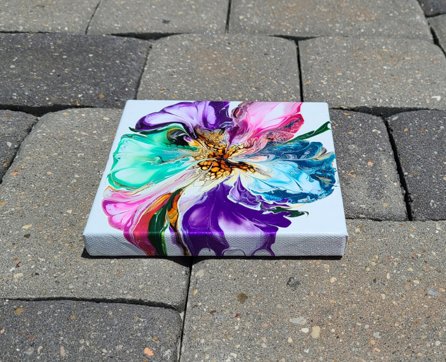 Multi-Color Bloom, Acrylic Art on Canvas, 6 x 6