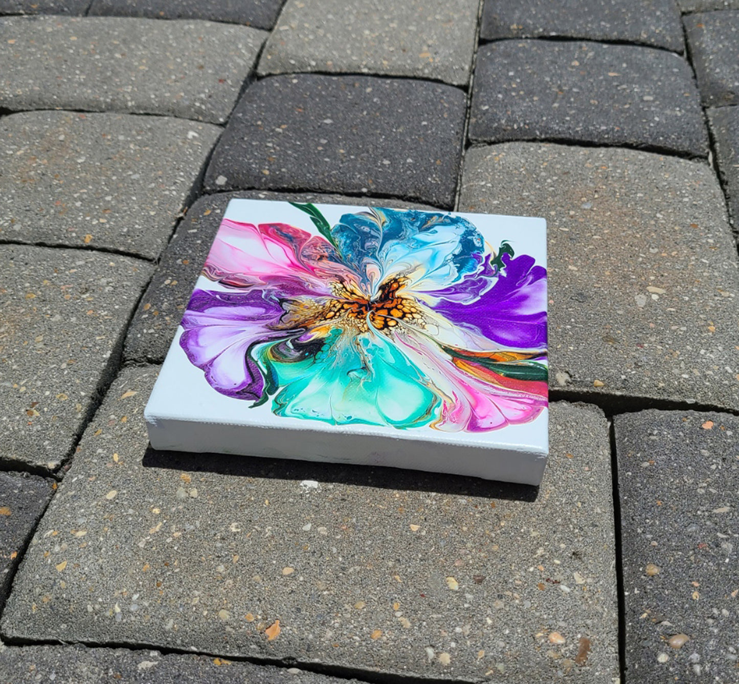 Multi-Color Bloom, Acrylic Art on Canvas, 6 x 6