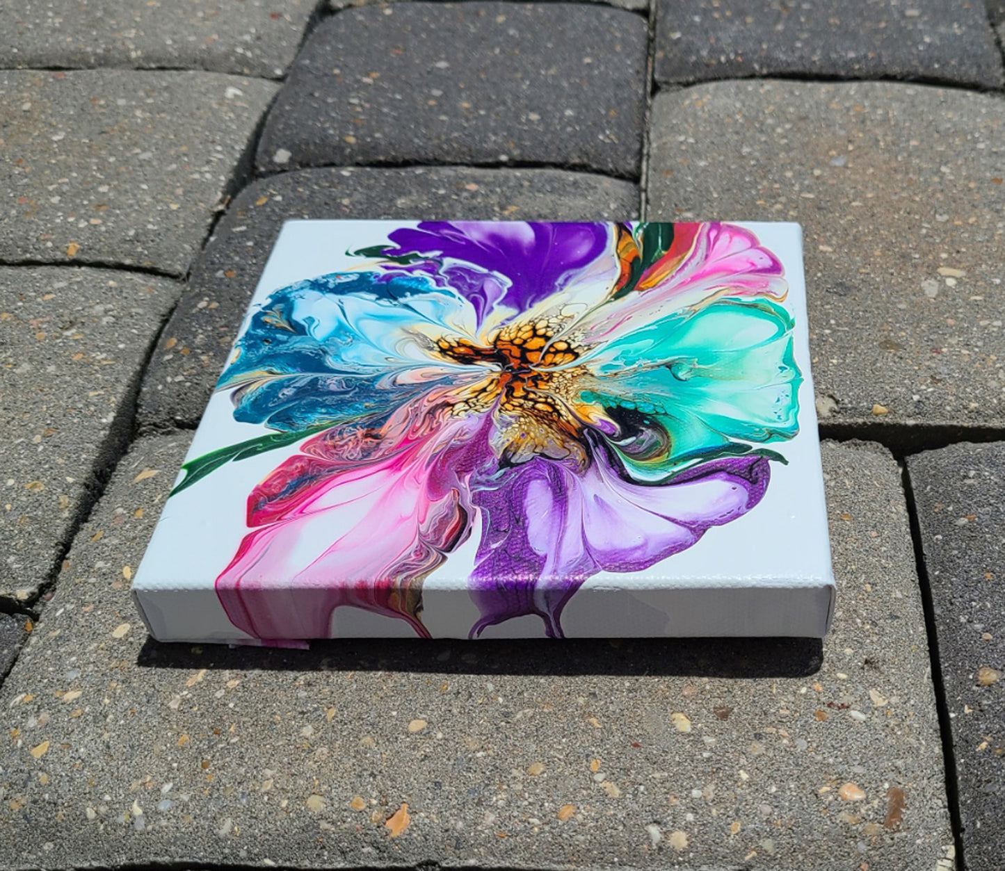Multi-Color Bloom, Acrylic Art on Canvas, 6 x 6