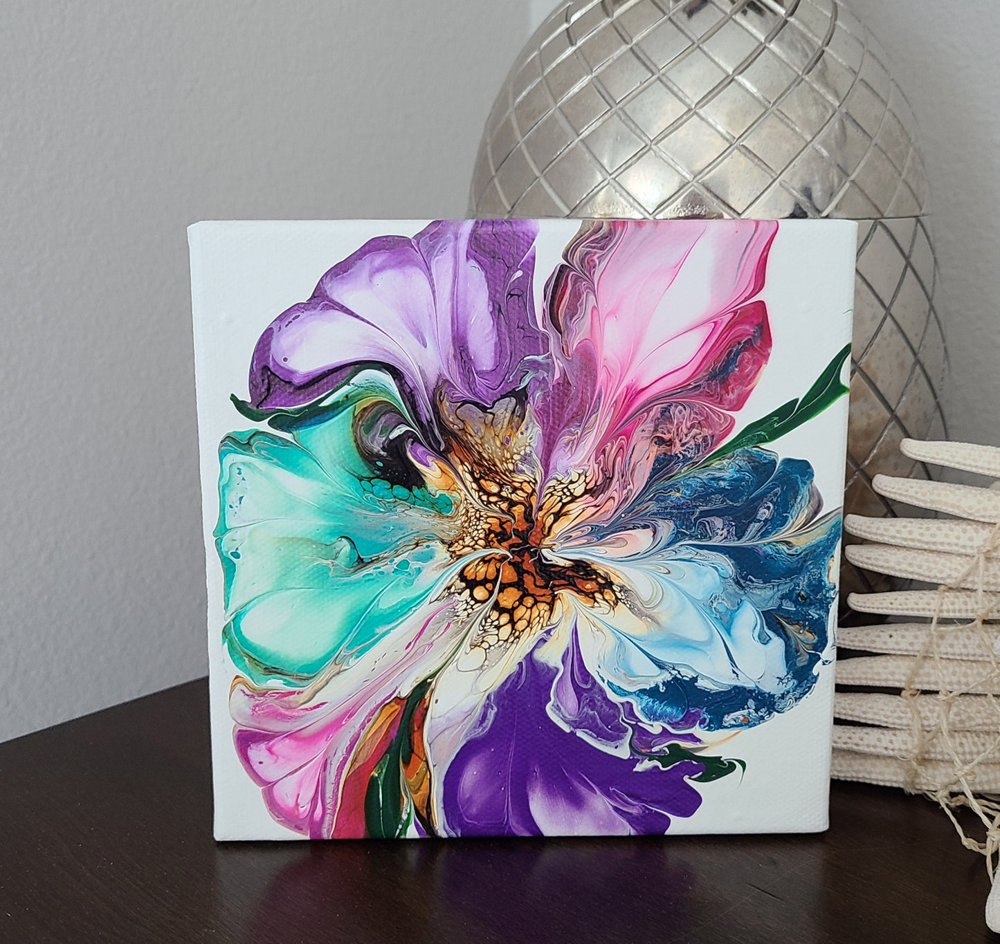 Multi-Color Bloom, Acrylic Art on Canvas, 6 x 6