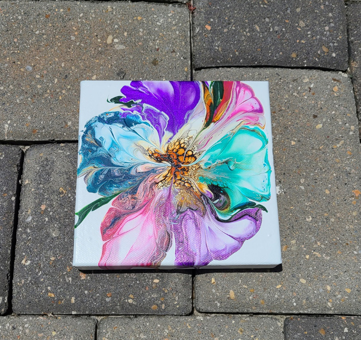 Multi-Color Bloom, Acrylic Art on Canvas, 6 x 6