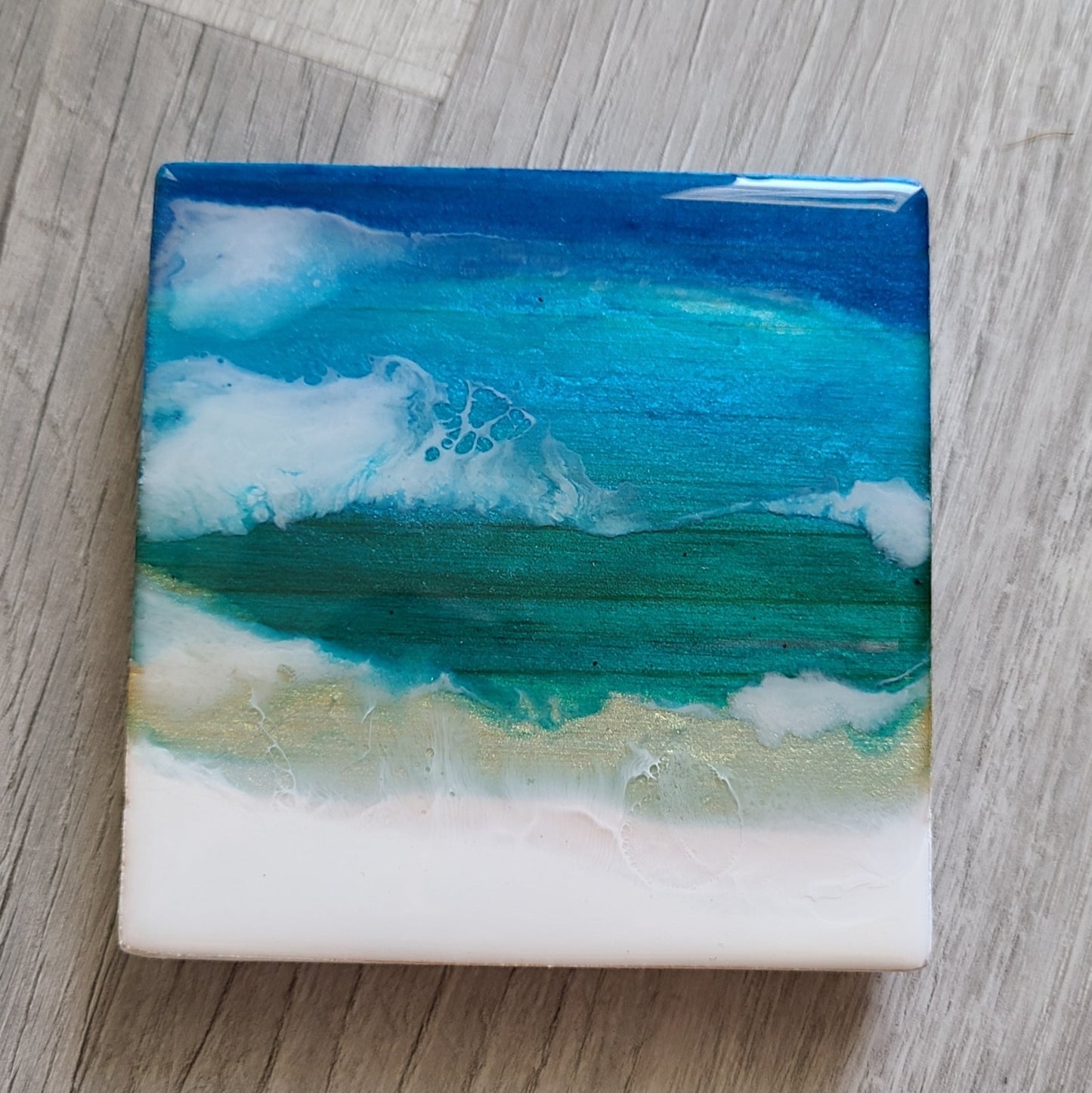 Ocean Water Themed Wood and Resin Coasters