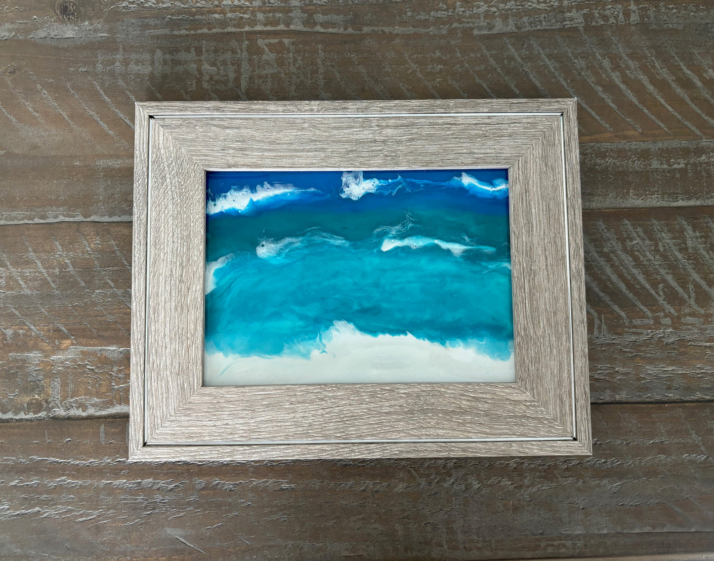 Ocean Scene on Glass, Gray and Silver Frame, 9.5 x 7.75 Inches