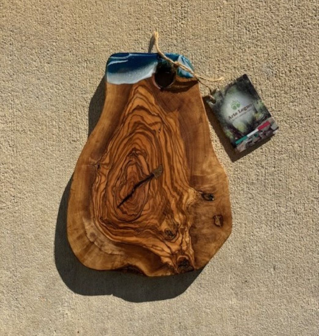 Small Olive Wood Cutting Board, Live Edge, Ocean