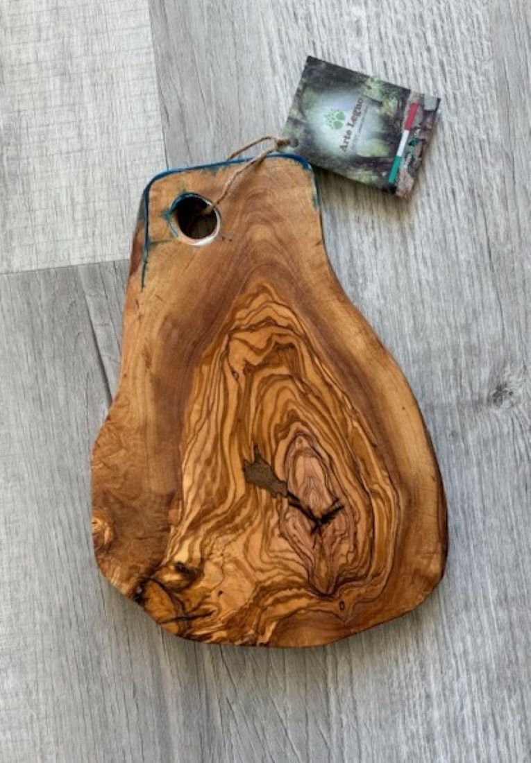 Small Olive Wood Cutting Board, Live Edge, Ocean