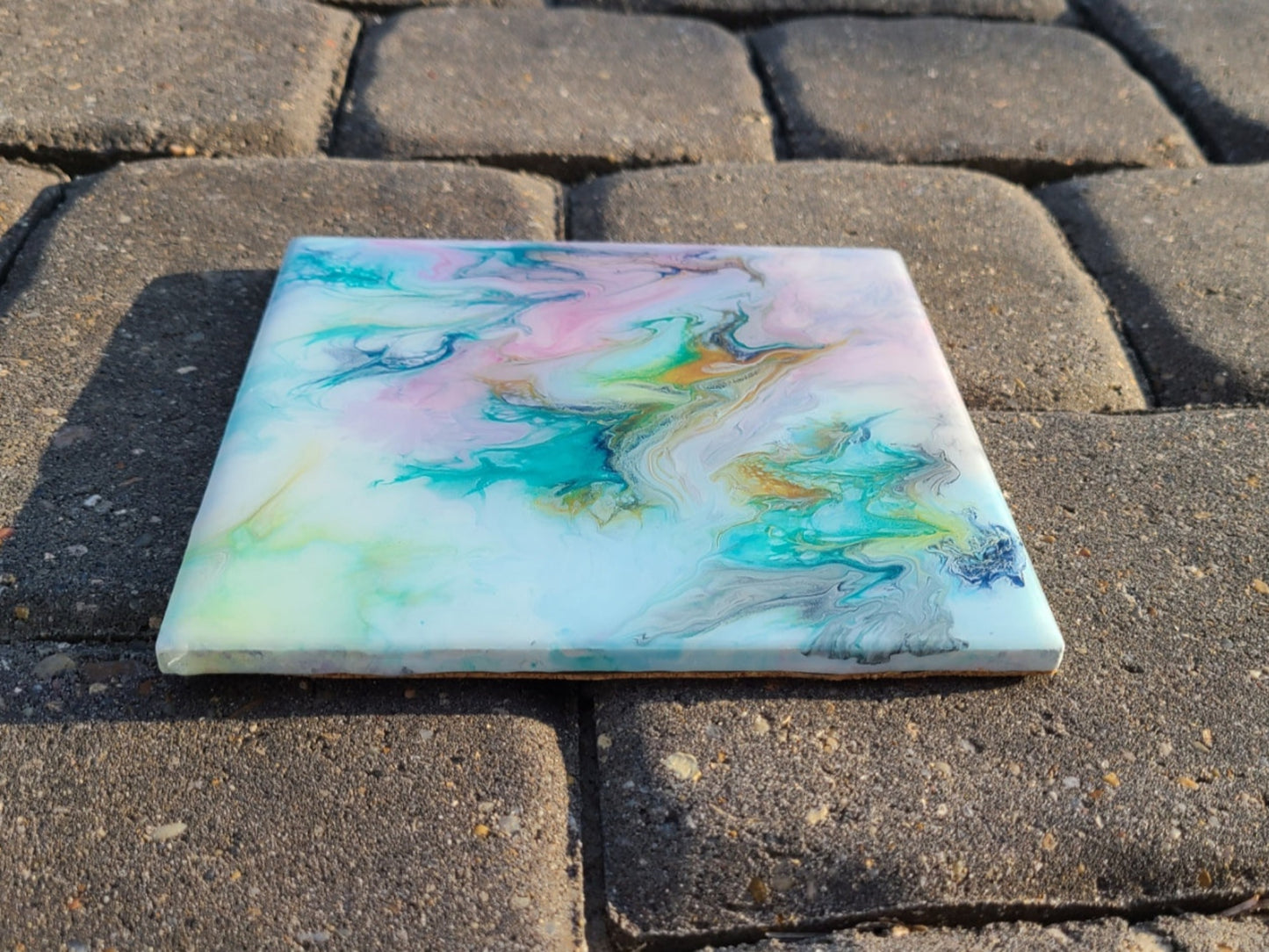 Tile Trivet, Soft Pastels, Artwork, Acrylic and Resin