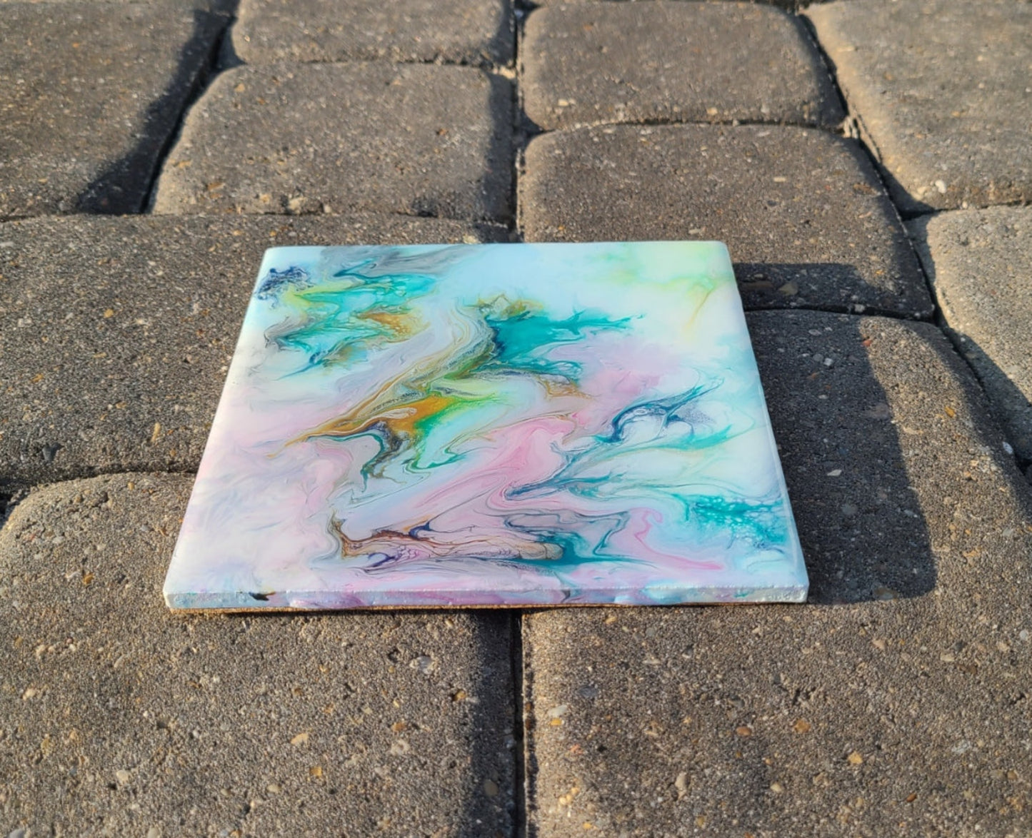 Tile Trivet, Soft Pastels, Artwork, Acrylic and Resin