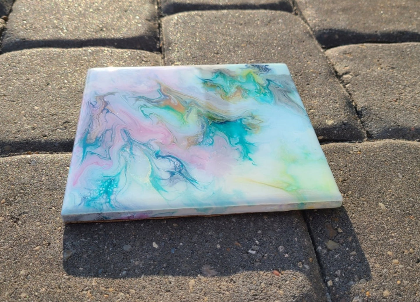 Tile Trivet, Soft Pastels, Artwork, Acrylic and Resin