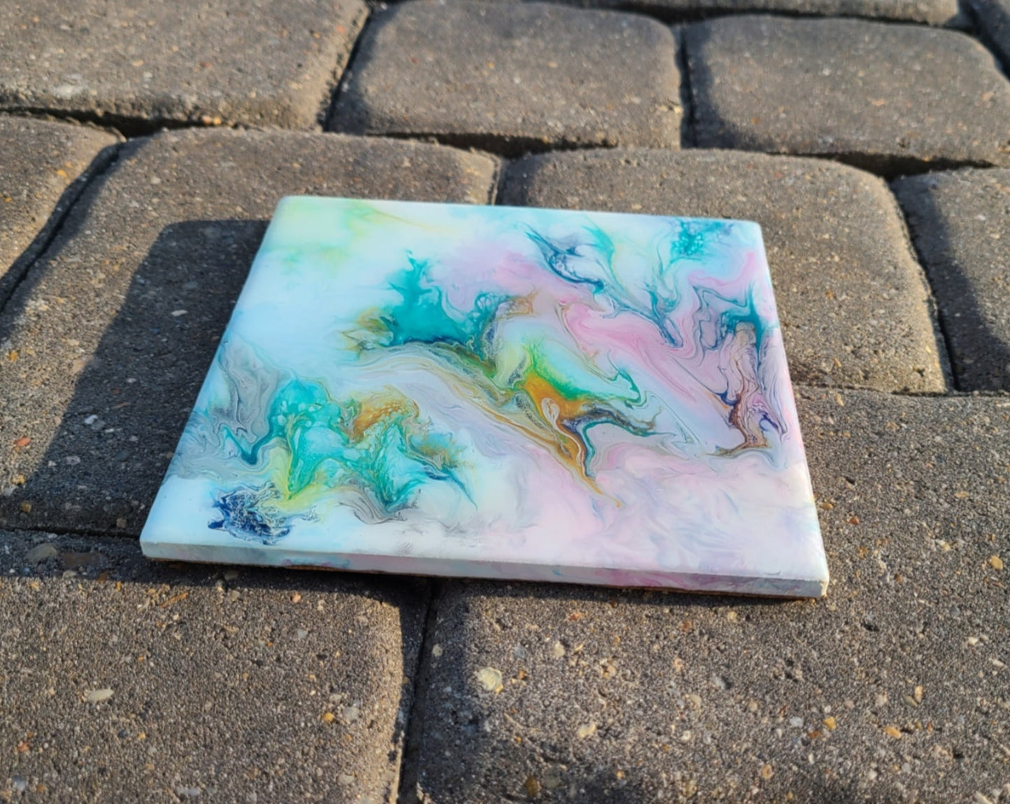 Tile Trivet, Soft Pastels, Artwork, Acrylic and Resin
