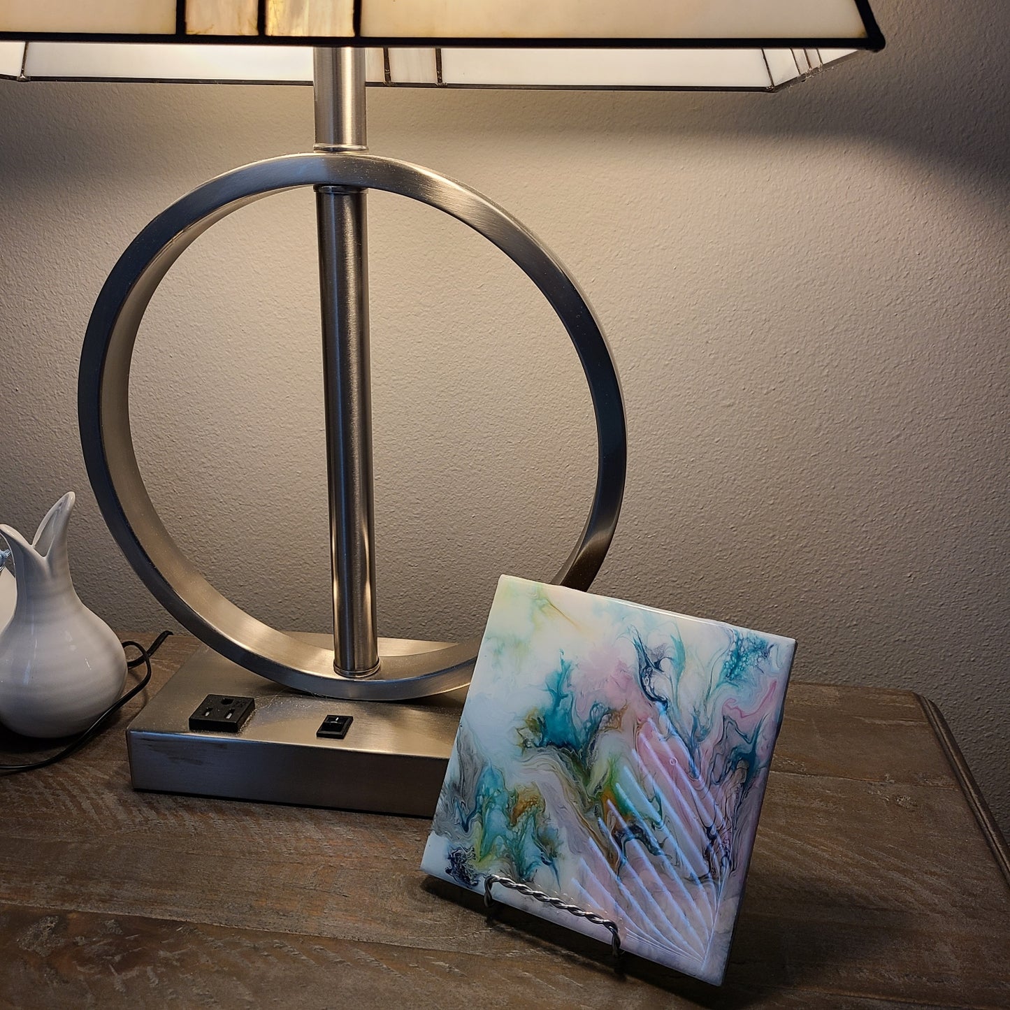Tile Trivet, Soft Pastels, Artwork, Acrylic and Resin