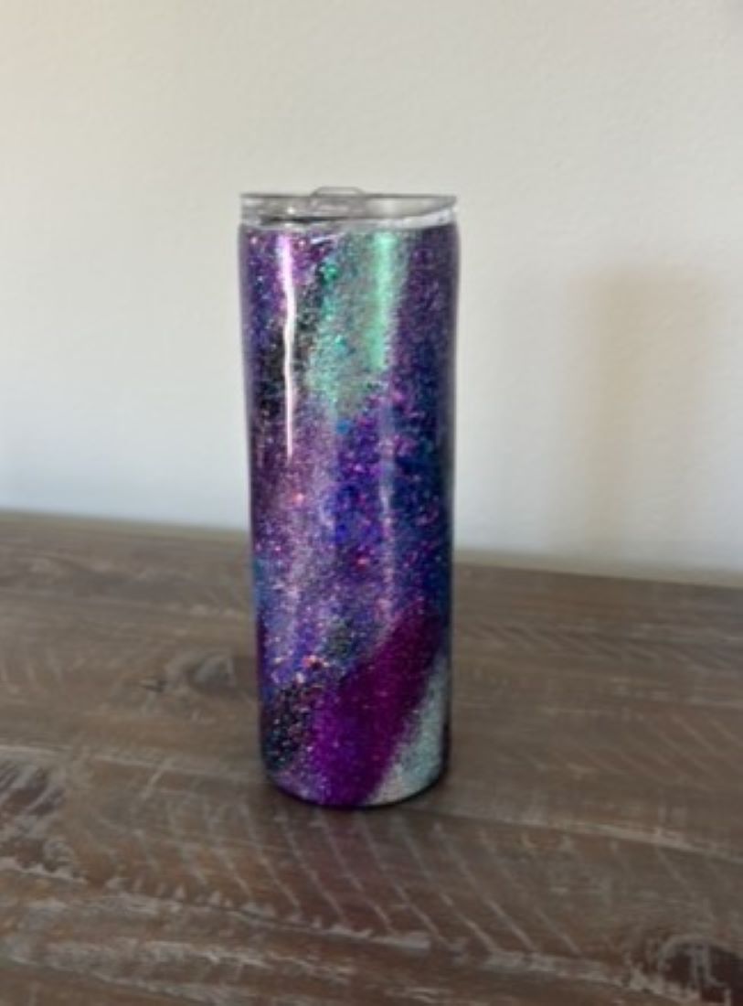 20 Oz. Stainless Steel Drinking Tumbler, Purple and Opal Glitters
