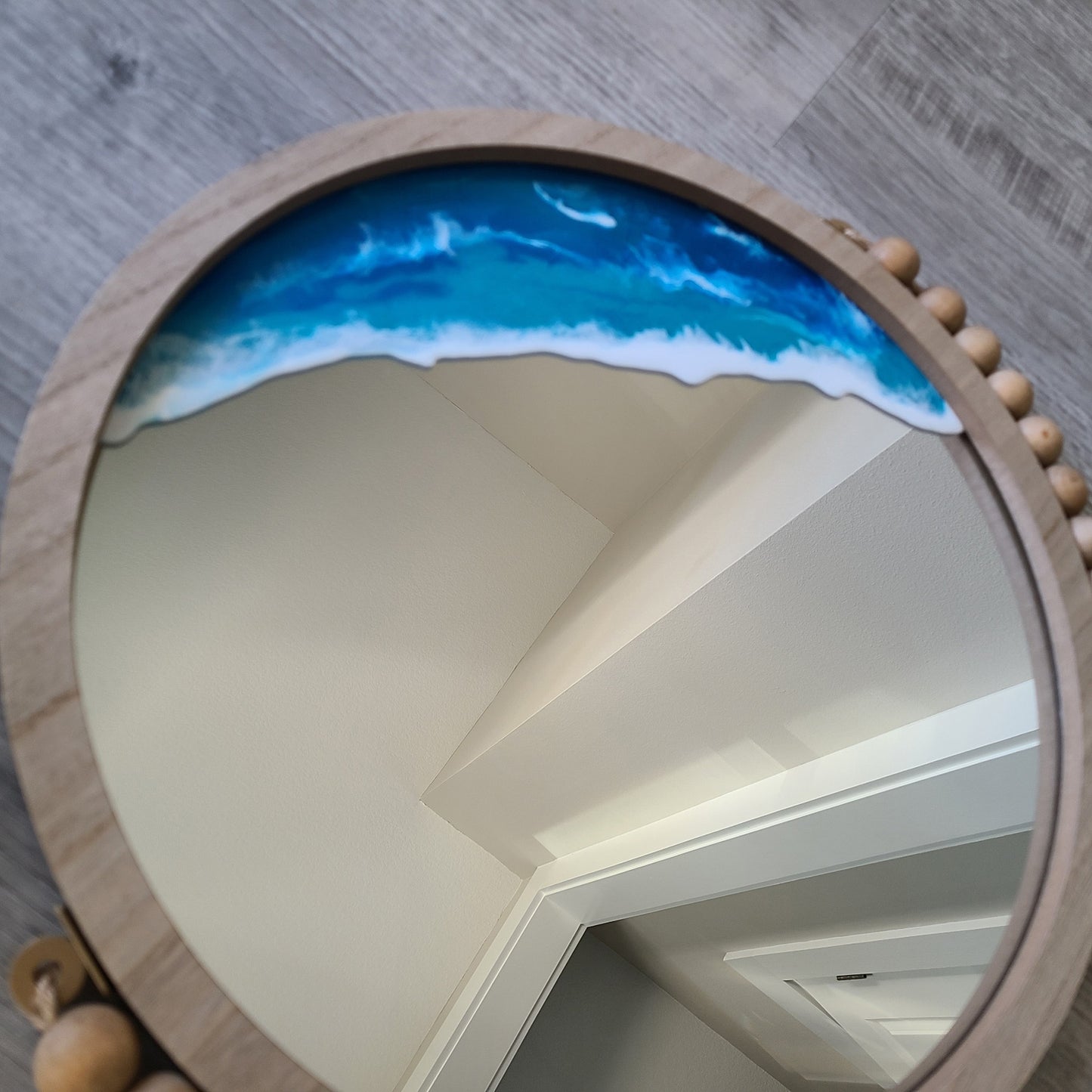 Round Ocean Themed Mirror With Beaded Hanger
