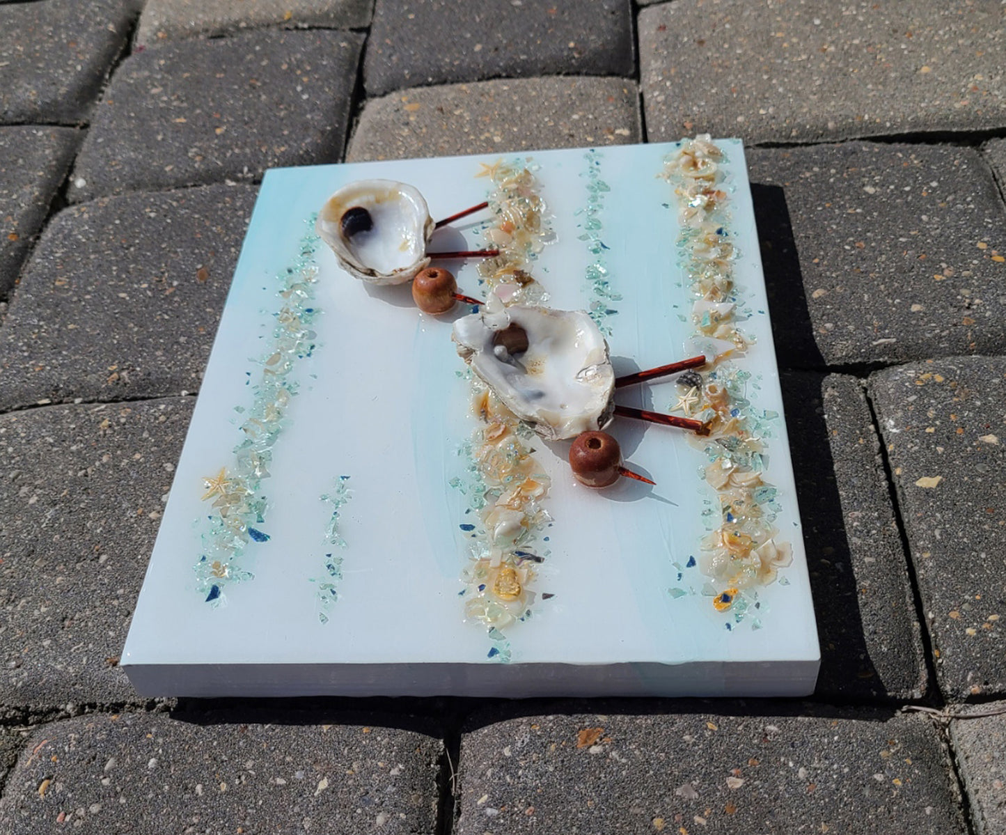Shorebirds 3-D Oyster Shell and Mixed Media Wall Art